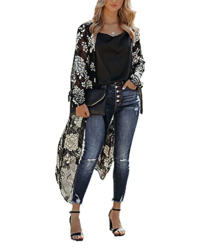 Women Swimsuit Cover Up Bathing Suit Kimono Long Beach Dress Floral Lace Bikini Swim Coverup Sun Protection Clothing