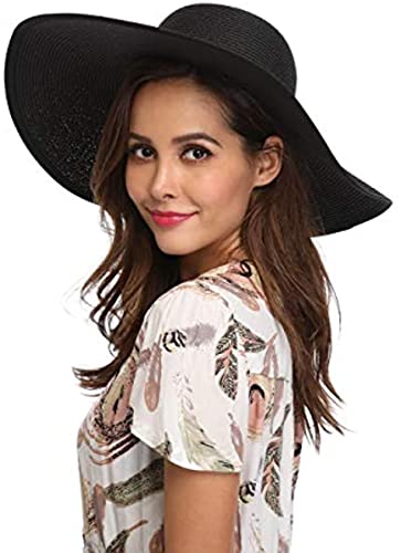 Lanzom Womens 5.5 Inches Wide Brim Straw Hat Floppy Foldable Roll up Cap Beach Sun Hat