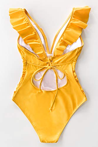 CUPSHE Women One Piece Swimsuit Ruffled Lace Up Beach Swimwear Tummy Control Swimming Costume Bathing Suit