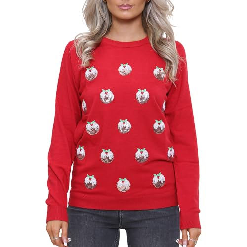 NOROZE Women's Christmas Tops Sweatshirts Sequin Jingle Bells HoHoHo Pug Mrs Claus Xmas Jumper