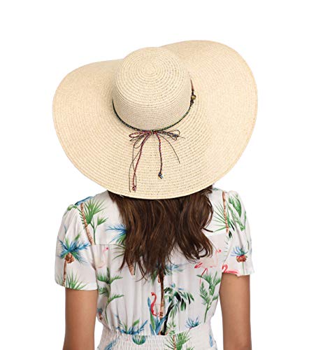 Lanzom Womens 5.5 Inches Wide Brim Straw Hat Floppy Foldable Roll up Cap Beach Sun Hat