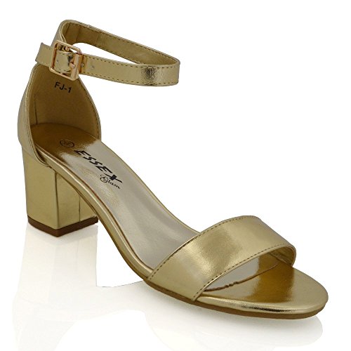 Womens Low Mid Heel Block Peep Toe Ladies Ankle Strap Party Strappy Sandals Shoes