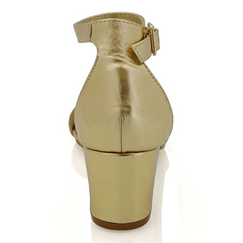 Womens Low Mid Heel Block Peep Toe Ladies Ankle Strap Party Strappy Sandals Shoes