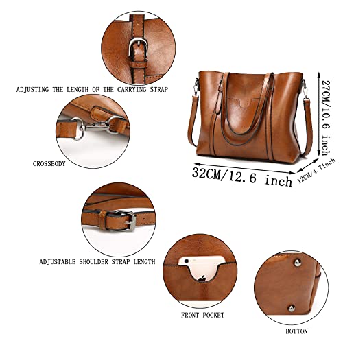 Aileese Womens Soft Leather Handbags Large Capacity Retro Vintage Top-Handle Casual Tote Shoulder Bags