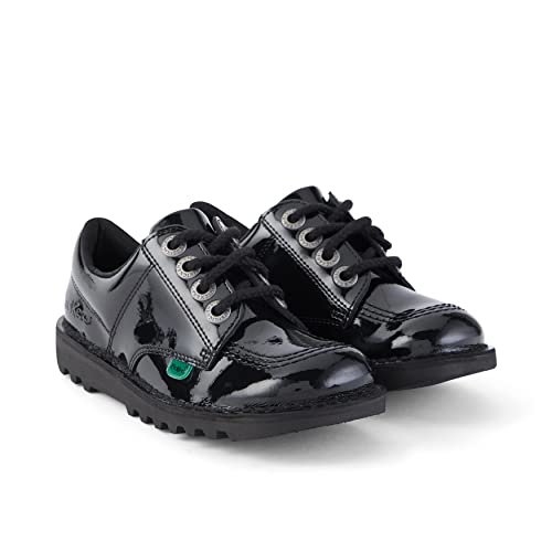 Kickers Unisex Kid's Kick Lo Leather School Shoes,BLACK PATENT