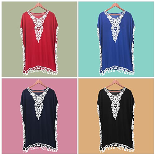 Women's Chiffon Tassel Swimsuit Summer Beach Cover Up Swimwear Dress Beachwear (Black)