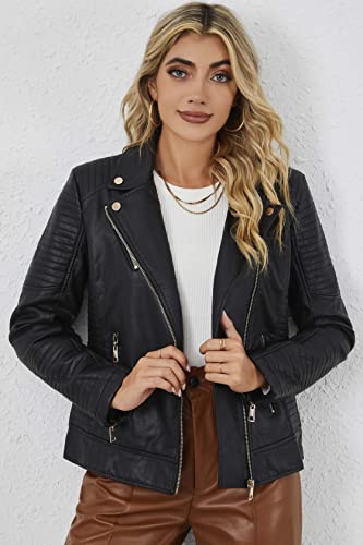 Bellivera Womens Faux Leather Casual Jacket Moto Fall Clothes Coat