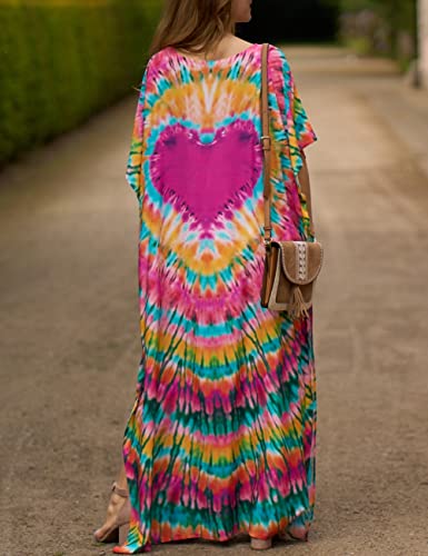 Bsubseach Green Snake Print Loose Kaftan Dress Plus Size Beach Cover Up Half Sleeve Caftan Maxi Dress for Women