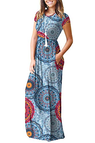GRECERELLE Womens Maxi Dress Ladies' Summer Casual Short Sleeve Long Dresses with Pocket for Daily, Holiday, Travel, Maternity