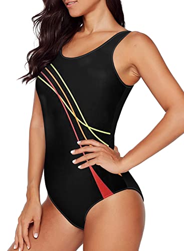 Aleumdr Ladies Gradient Color Block Printed Soft Cup Swimming Suits Sleeveless One Piece Swimming Costume for Women