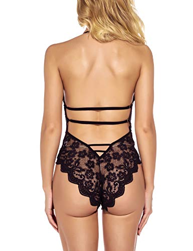 EVELIFE Women Sexy Lingerie Lace Bodysuit One Piece Teddy Lingerie Transparent Deep V Bodysuit Lingerie