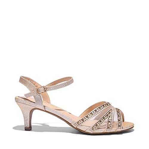 DREAM PAIRS Women's Heels Sandals Ankle Strap Peep Toe Low Kitten Dress Wedding Shoes