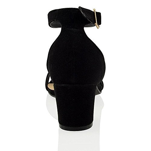 Womens Low Mid Heel Block Peep Toe Ladies Ankle Strap Party Strappy Sandals Shoes