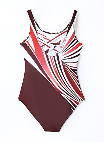 Aleumdr Ladies Gradient Color Block Printed Soft Cup Swimming Suits Sleeveless One Piece Swimming Costume for Women
