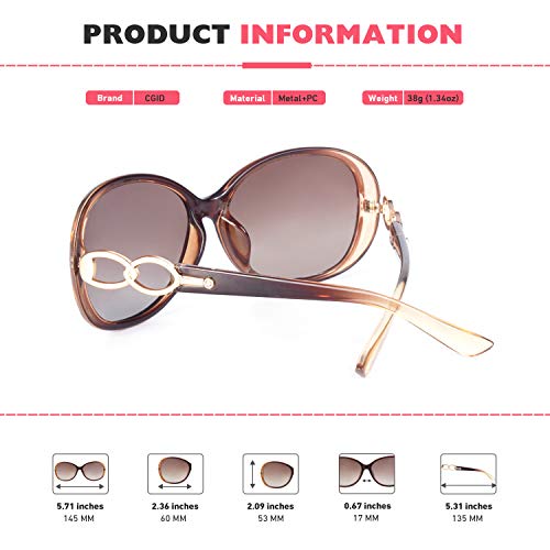 CGID Sunglasses Womens Ladies Polarised Retro Designer Sun Glasses Brown Big Frame Oversized Shades UV Protection Goggles