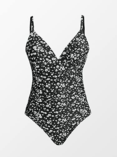 CUPSHE Women Swimsuit One Piece V Neck Tummy Control Ruched Front Low Back Bathing Suit Swimwear
