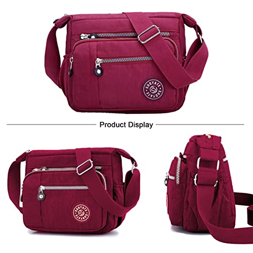 Womens Multi Pocket Casual Canvas Crossbody Bag Travel Purse Messenger Handbag for Shopping Hiking Daily Use