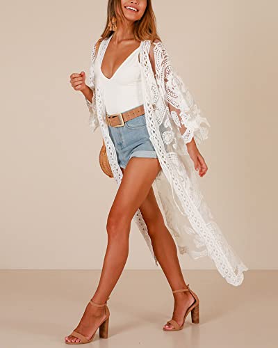 Women Swimsuit Cover Up Bathing Suit Kimono Long Beach Dress Floral Lace Bikini Swim Coverup Sun Protection Clothing