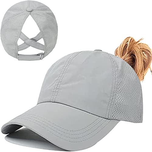 Womens Criss Cross Ponytail Baseball Cap,High Messy Bun Ponycap Quick Drying Mesh Outdoor Sports Hat with Ponytail Hole Adjustable Travel Summer Hat