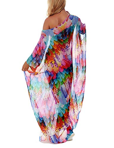 Bsubseach Chiffon Print Shirt Dress Beach Cover Up Loose Turn Down Collar Long Sleeve Bikini Kaftan Cover Ups for Swimwear Women