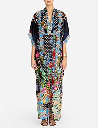 Bsubseach Green Snake Print Loose Kaftan Dress Plus Size Beach Cover Up Half Sleeve Caftan Maxi Dress for Women
