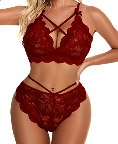Namifin Women Lingerie Set Lace Bralette and Panty Set Strappy Lace Lingerie