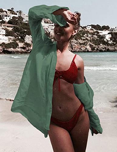 Bsubseach Long Sleeve Beach Shirt Blouses Women Turn Down Collar Bikini Bathing Suit Cover Ups Swimwear Apricot