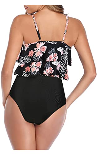 Genfien Swimsuit for Women Two Piece Bathing Suits Ruffled Flounce Top with High Waisted Bottom Bikini Set