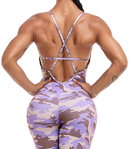 RIOJOY Backless Sports Bandage Romper Playsuit Yoga Jumpsuit for Women All in One Gym Wear