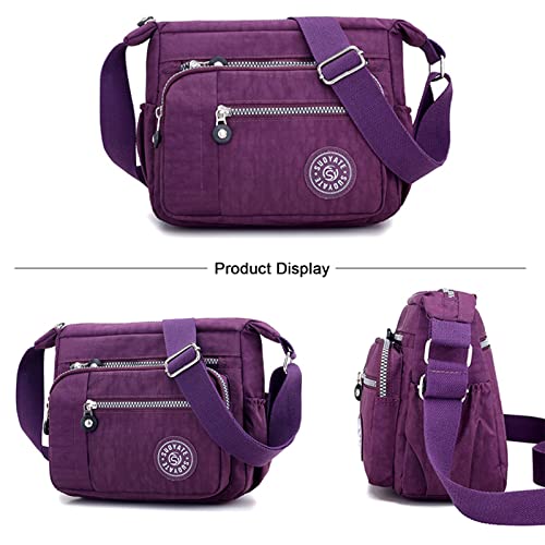 Womens Multi Pocket Casual Canvas Crossbody Bag Travel Purse Messenger Handbag for Shopping Hiking Daily Use