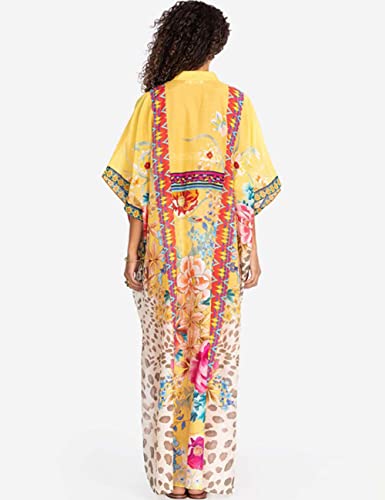 Bsubseach Green Snake Print Loose Kaftan Dress Plus Size Beach Cover Up Half Sleeve Caftan Maxi Dress for Women