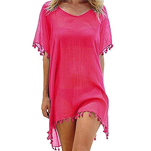 Women's Chiffon Tassel Swimsuit Summer Beach Cover Up Swimwear Dress Beachwear (Black)