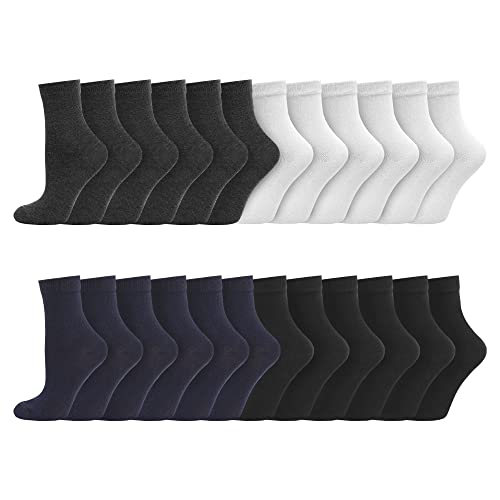 Boys Girls Childrens Kids Back to School 12 Pairs Cotton Rich Plain Ankle School Socks Sizes 0-2½, 3-5½, 6-8½, 9-12, 12½-3½, 4-5½ (7-10y - 12½-3½ Jnr, Navy)