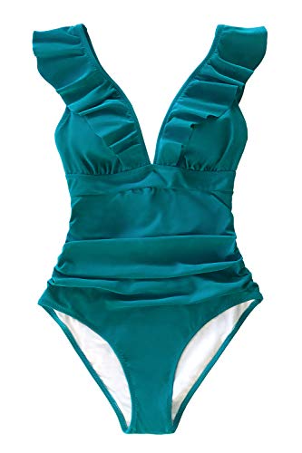 CUPSHE Women One Piece Swimsuit Ruffled Lace Up Beach Swimwear Tummy Control Swimming Costume Bathing Suit