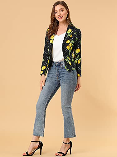 Allegra K Women's Suit Suede Blazers Notch Lapel Open-Front Allover Printed Blazers Jackets for Women