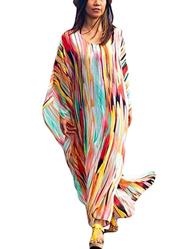 Bsubseach Chiffon Print Shirt Dress Beach Cover Up Loose Turn Down Collar Long Sleeve Bikini Kaftan Cover Ups for Swimwear Women
