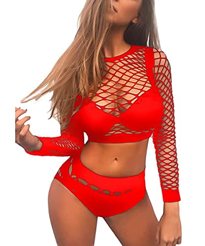 Buitifo Womens Lingerie Fishnet Babydoll Bodysuit Mini Dress Set One Size