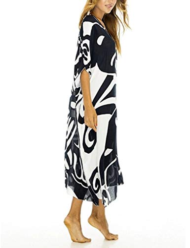 Bsubseach Chiffon Print Shirt Dress Beach Cover Up Loose Turn Down Collar Long Sleeve Bikini Kaftan Cover Ups for Swimwear Women