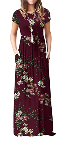 GRECERELLE Womens Maxi Dress Ladies' Summer Casual Short Sleeve Long Dresses with Pocket for Daily, Holiday, Travel, Maternity