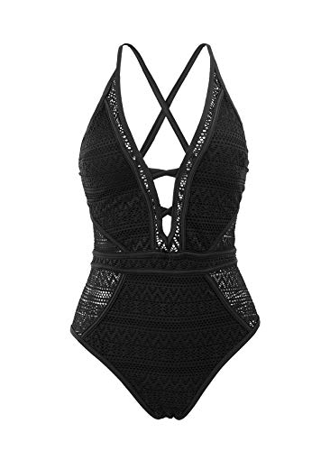 CharmLeaks Women's One Piece Swimming Costume Plunge Cutout Monokini Bathing Suit