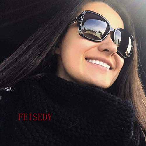 FEISEDY Oversized Polarised Square Sunglasses Sparkling Composite Large Frame Ladies Sunglasses Classic Womens Sunglasses