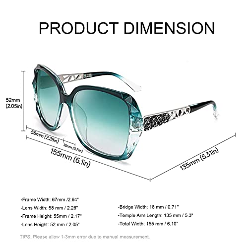 FEISEDY Oversized Polarised Square Sunglasses Sparkling Composite Large Frame Ladies Sunglasses Classic Womens Sunglasses