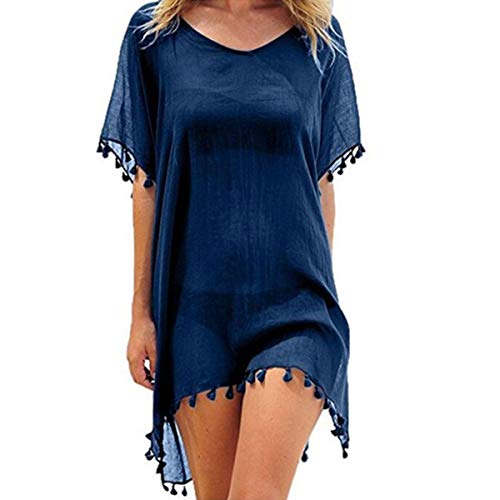 Women's Chiffon Tassel Swimsuit Summer Beach Cover Up Swimwear Dress Beachwear (Black)