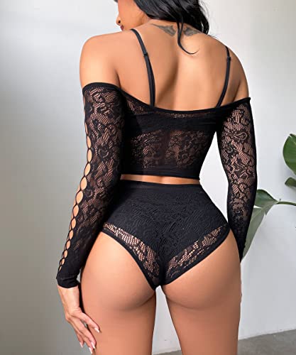 Buitifo Womens Lingerie Fishnet Babydoll Bodysuit Mini Dress Set One Size