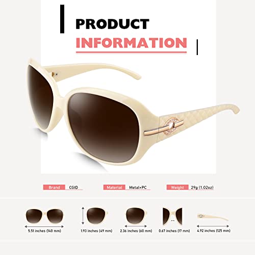 CGID Sunglasses Womens Ladies Polarised Retro Designer Sun Glasses Brown Big Frame Oversized Shades UV Protection Goggles