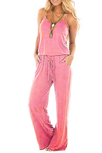 Smile Fish Women Floral Adjustable Spagettic Strap Wide Leg Drawstring Jumpsuits