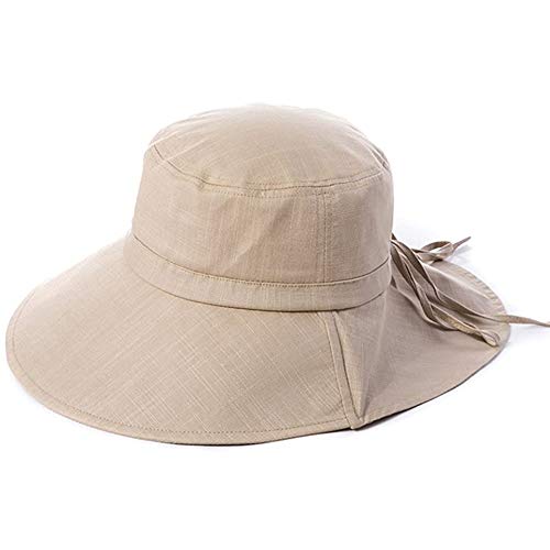 Comhats Ladies Sun Hat Foldable UPF 50 Wide Brim with Neck Protection Summer Spring UV Cotton Safari Gardening Walking Hat with Chin Strap Beige Small
