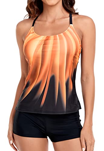 Sixyotie Women’s Swimwear Gradient Color Tankini Set Top with Shorts Low Waist Sporty Swimsuit Bikini