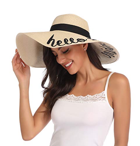 Lanzom Womens 5.5 Inches Wide Brim Straw Hat Floppy Foldable Roll up Cap Beach Sun Hat
