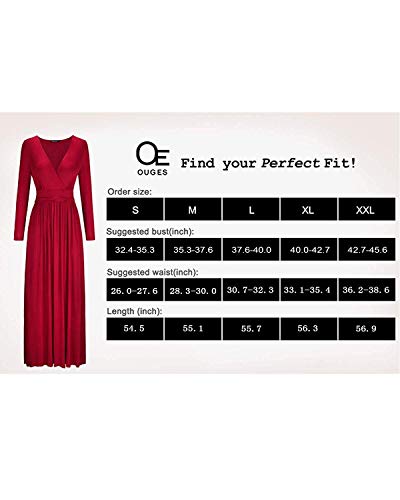 OUGES Women's Summer Casual V Neck Short Sleeve Floral Pattern Wrap Ladies Maxi Long Dress with Pockets
